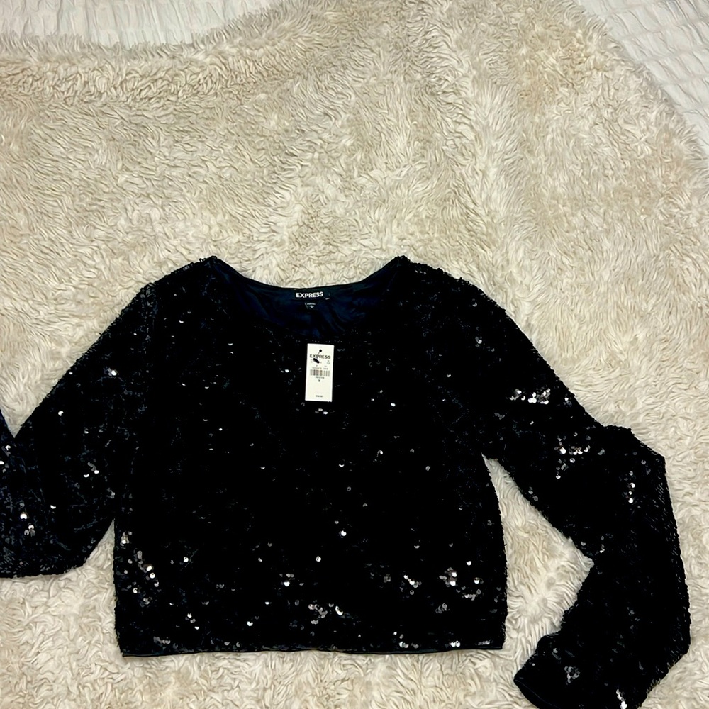 Express long sleeve sequins black velvet top, size M *New